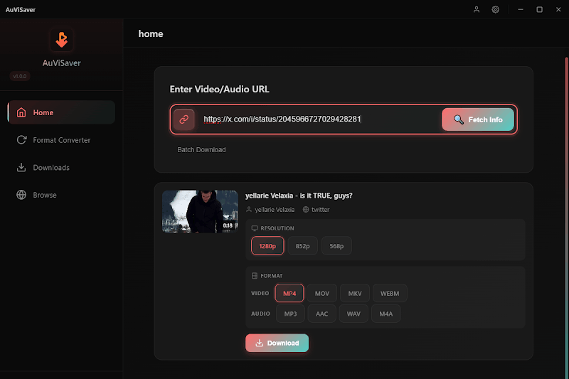 copy and paste twitter video url to auvisaver